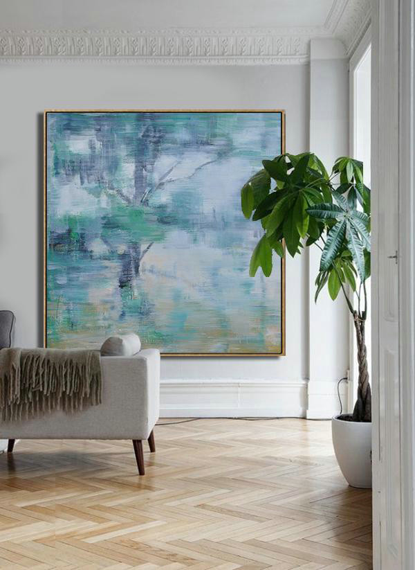 Large Abstract Art Handmade Painting,Oversized Abstract Landscape Oil Painting,Huge Abstract Canvas Art,Gray,Green,White.etc